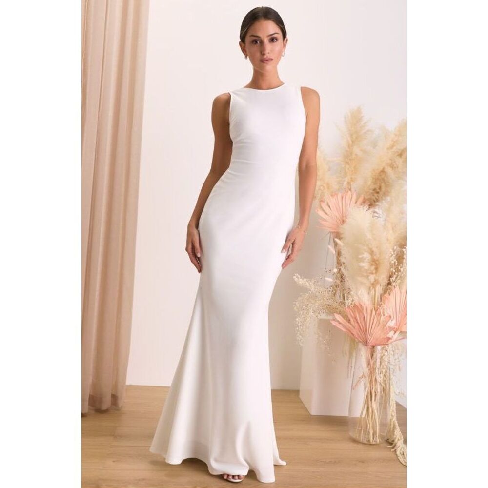 Lulus Va Va Voom White Backless Sleeveless Mermaid Maxi Dress - Size S